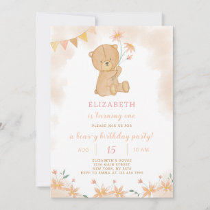 Invitación de cumpleaños de Floral Teddy