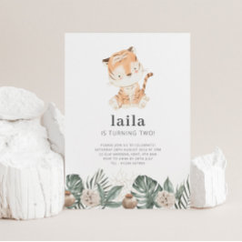 Invitación de cumpleaños de Floral Tigre Greenery