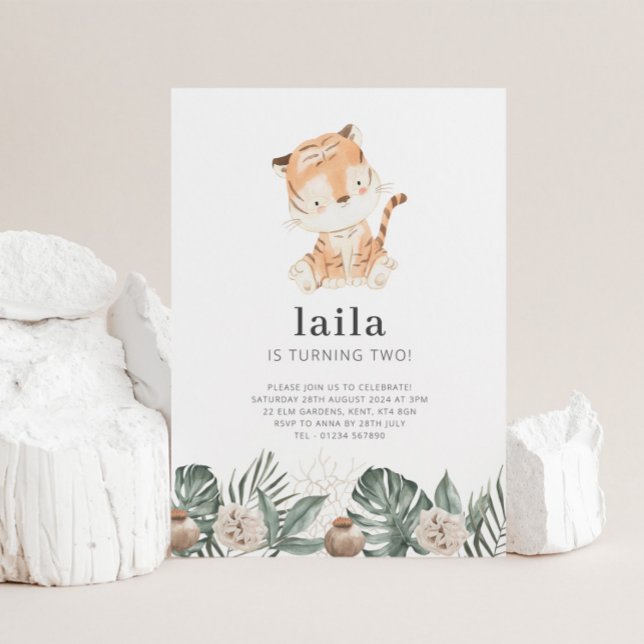 Invitación de cumpleaños de Floral Tigre Greenery (Subido por el creador)