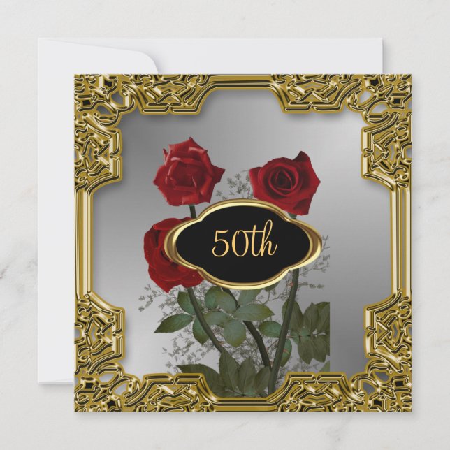 Invitación de cumpleaños de flores con marco de pl (Anverso)