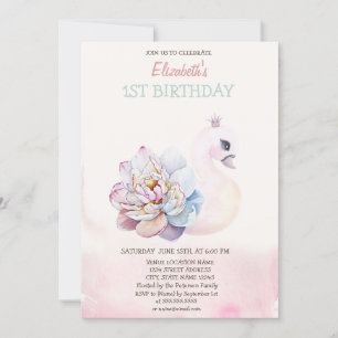 Invitación de cumpleaños de flores de cisne lindas