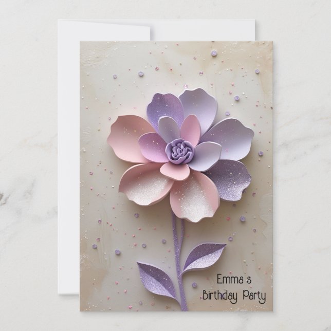 Invitación de cumpleaños de flores de oro rosa mod (Anverso)