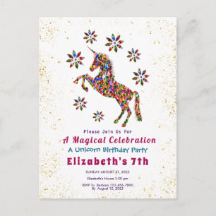 Invitación de cumpleaños de flores de unicornio má