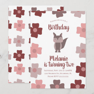 Invitación de cumpleaños de flores de zorro lindo