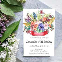 Invitación de cumpleaños de flores festivas