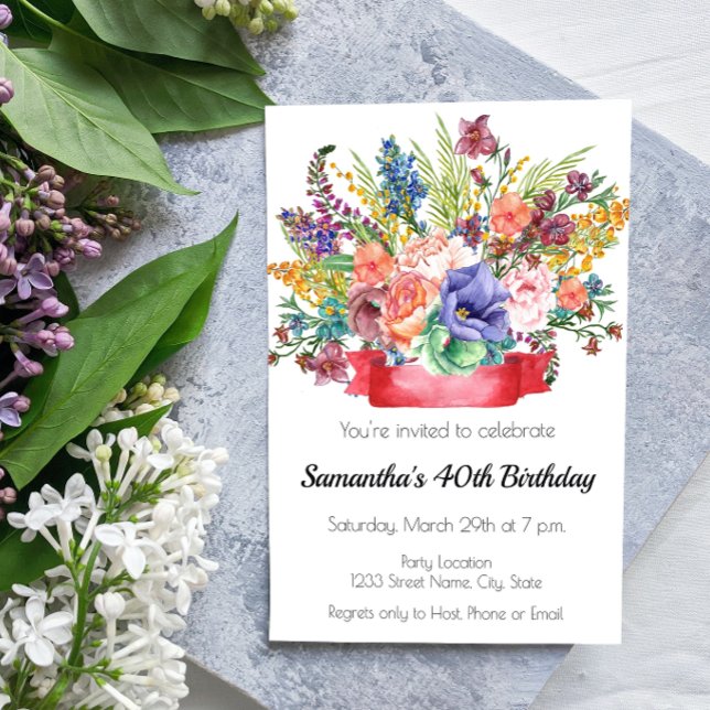 Invitación de cumpleaños de flores festivas (Subido por el creador)
