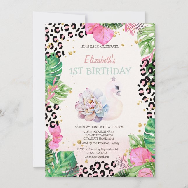 Invitación de cumpleaños de flores tropicales y ci (Anverso)