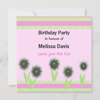 Invitación de cumpleaños de flores y rayas moderna
