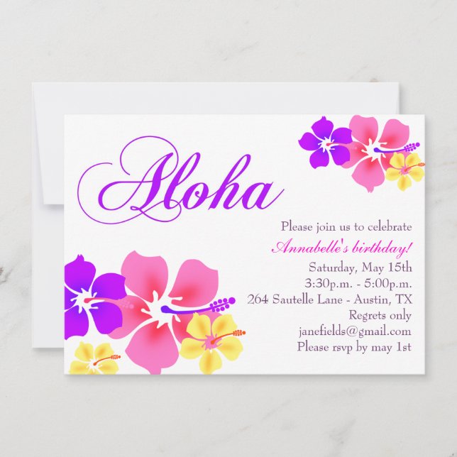Invitación de cumpleaños de Flower Aloha (Anverso)