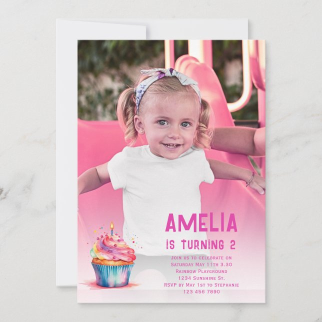 Invitación de cumpleaños de foto a Chica de pastel (Anverso)