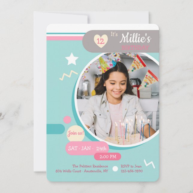 Invitación de cumpleaños de foto de Young at Heart (Anverso)