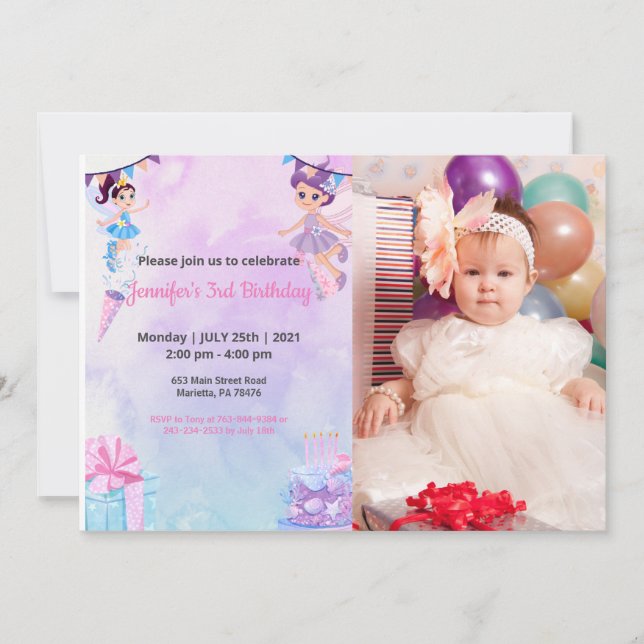 Invitación de cumpleaños de foto divertida de niña (Anverso)