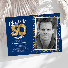 Invitación de cumpleaños de foto dorada número 50