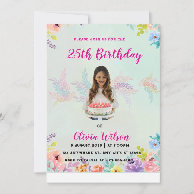 Invitación de cumpleaños de foto - Plantilla edita (Anverso)