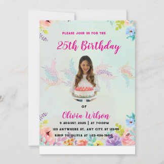 Invitación de cumpleaños de foto - Plantilla edita