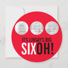 Invitación de cumpleaños de fotos de color rojo y 