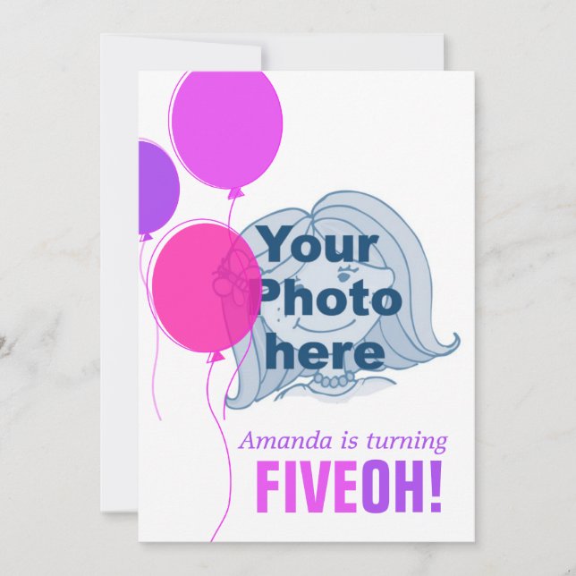 Invitación de cumpleaños de fotos del globo 50 FIV (Anverso)