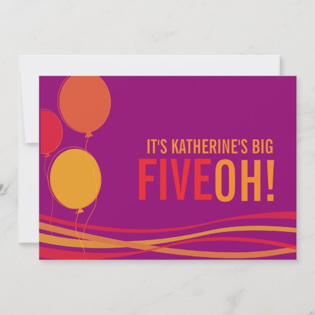 Invitación de cumpleaños de fotos del globo 50 FIV (Anverso)