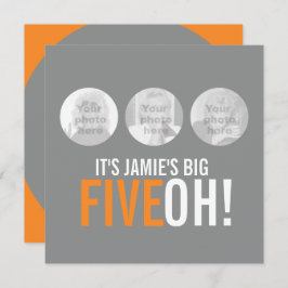 Invitación de cumpleaños de fotos: gris y naranja 