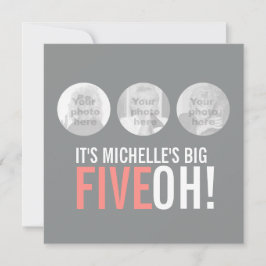 Invitación de cumpleaños de fotos: gris y rosa 50 