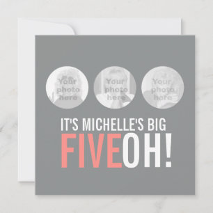 Invitación de cumpleaños de fotos: gris y rosa 50 