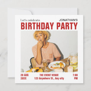 Invitación de cumpleaños de fotos minimalistas mod