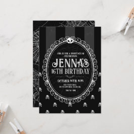 Invitación de cumpleaños de franja de cráneo blanc