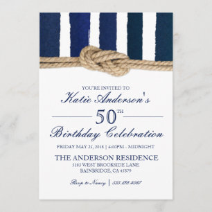 Invitación de cumpleaños de franjas de la marina d