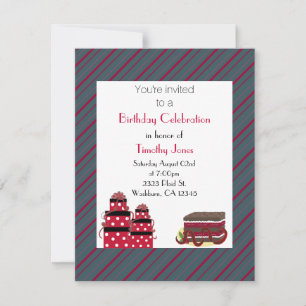 Invitación de cumpleaños de franjas rojas y grises