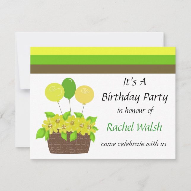 Invitación de cumpleaños de franjas y flores (Anverso)