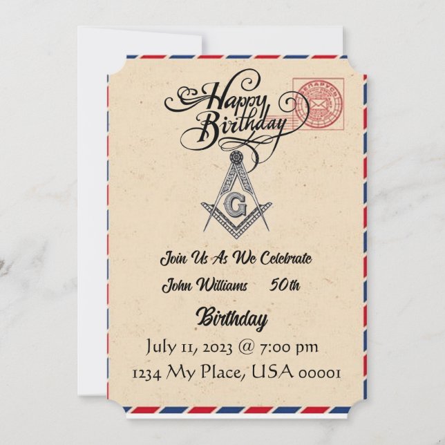 Invitación de cumpleaños de Freemason (Anverso)