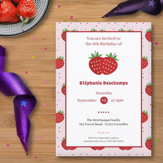 Invitación de cumpleaños de fresa (Strawberry Birthday Invitation)