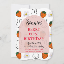 Invitación de cumpleaños de fresa Bunny