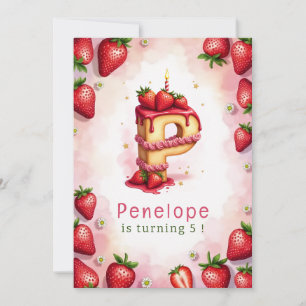 Invitación de cumpleaños de fresa Carta P Tema de 