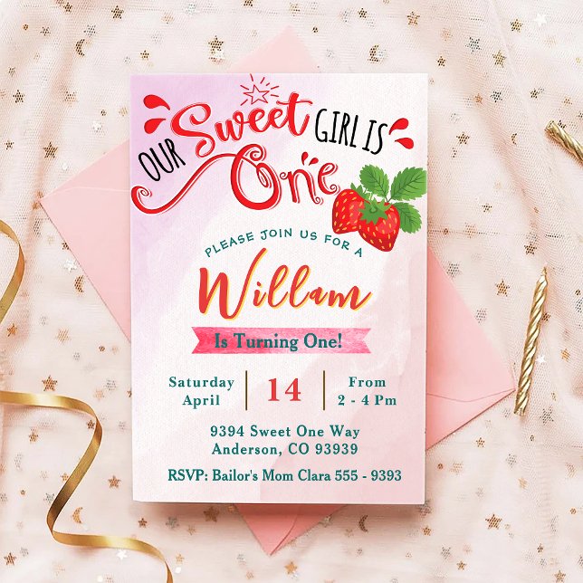 Invitación de cumpleaños de fresa | Chica dulce (Subido por el creador)