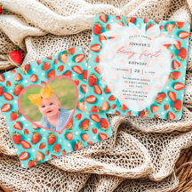 Invitación de cumpleaños de fresa con foto