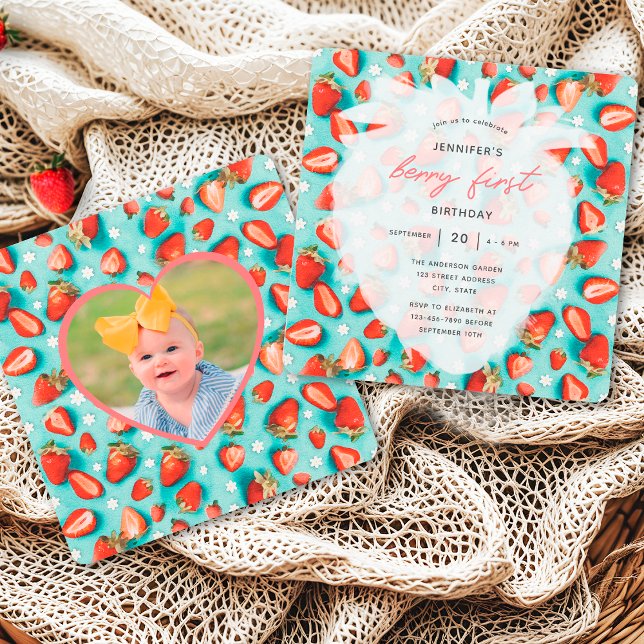 Invitación de cumpleaños de fresa con foto (Subido por el creador)
