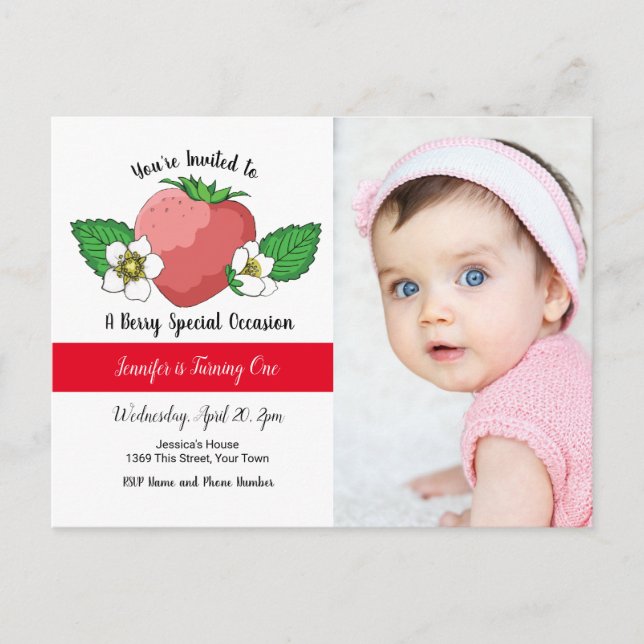 Invitación de cumpleaños de fresa dulce (Anverso)