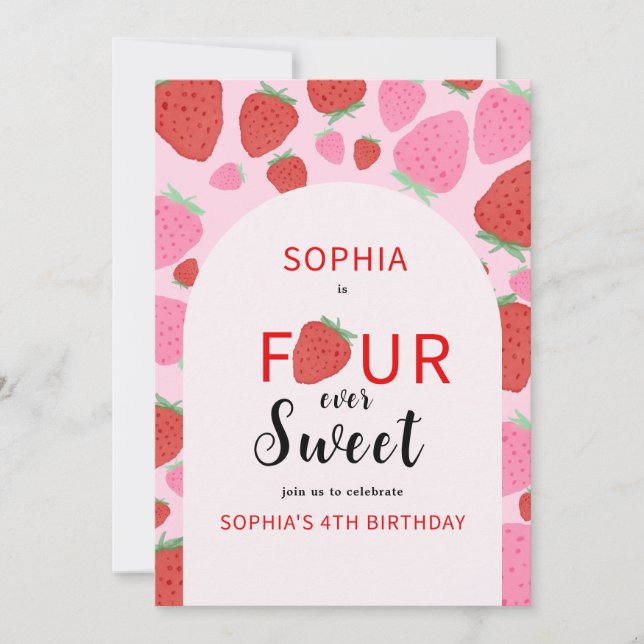 Invitación de cumpleaños de fresa dulce (Anverso)