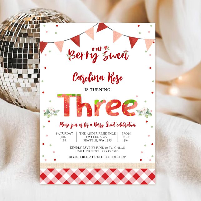 Invitación de cumpleaños de fresa dulce como una b (Subido por el creador)