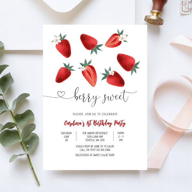 Invitación de cumpleaños de fresa dulce como una b (Subido por el creador)
