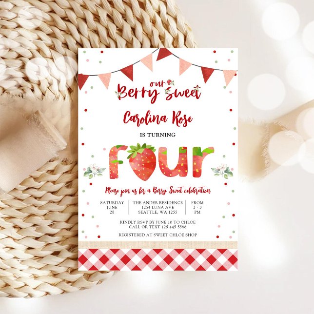 Invitación de cumpleaños de fresa dulce de baya (Subido por el creador)