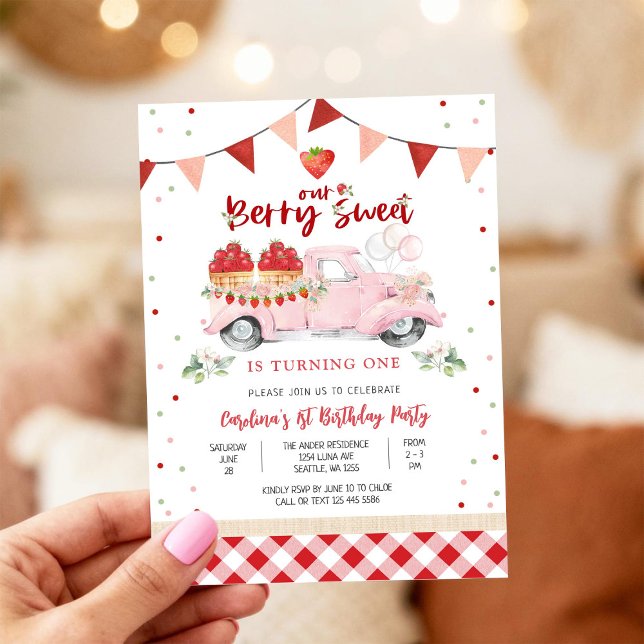 Invitación de cumpleaños de fresa dulce de baya (Subido por el creador)