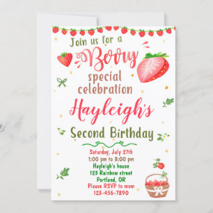 Invitación de cumpleaños de fresa fiesta dulce Ber