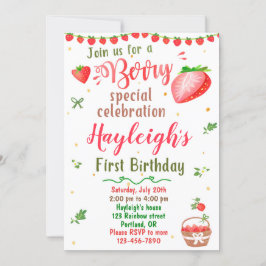 Invitación de cumpleaños de fresa fiesta dulce Ber