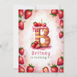 Invitación de cumpleaños de fresa Letra B Tema de