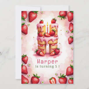Invitación de cumpleaños de fresa Letra H Cake Tem