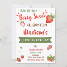 Invitación de cumpleaños de fresa Primer chica de 