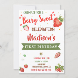 Invitación de cumpleaños de fresa Primer chica de 