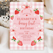 Invitación de cumpleaños de fresa, primera fiesta